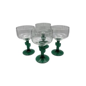 Set Of 4 Libbey Green Saguaro Cactus Margarita Glasses